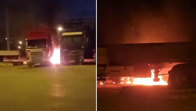 Park Halindeki Tırlara Korku Salan Yangın Olayı